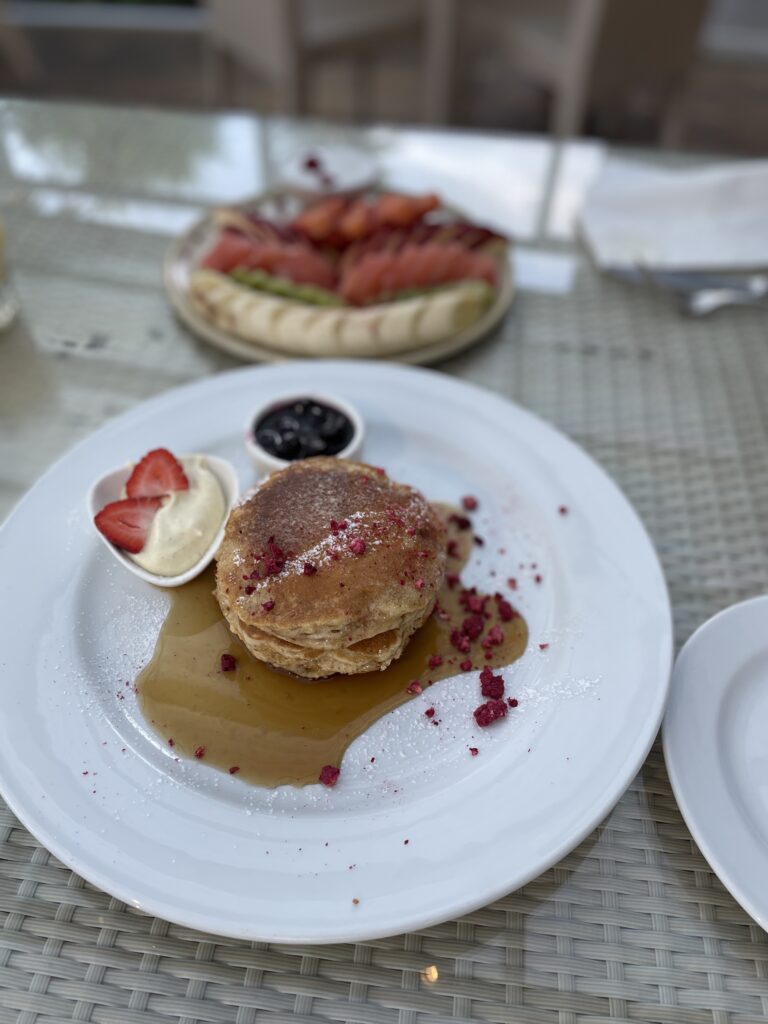 breakfast pancakes from the Awaroa Lodge restaurant