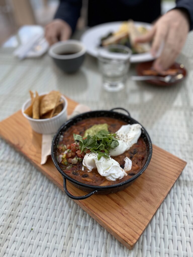 vegetarian mexican-style breakfast at Awaroa lodge restaurant