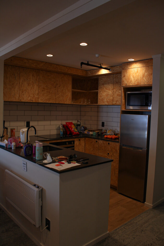 kitchen area inside apartment at New Zealand ski resort