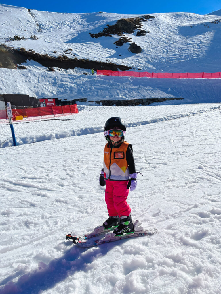 little girl skiing at family friendly ski resort in New Zealand
