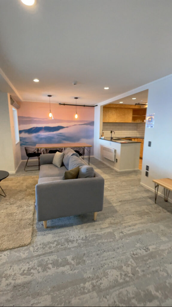 living area inside apartment at New Zealand ski resort